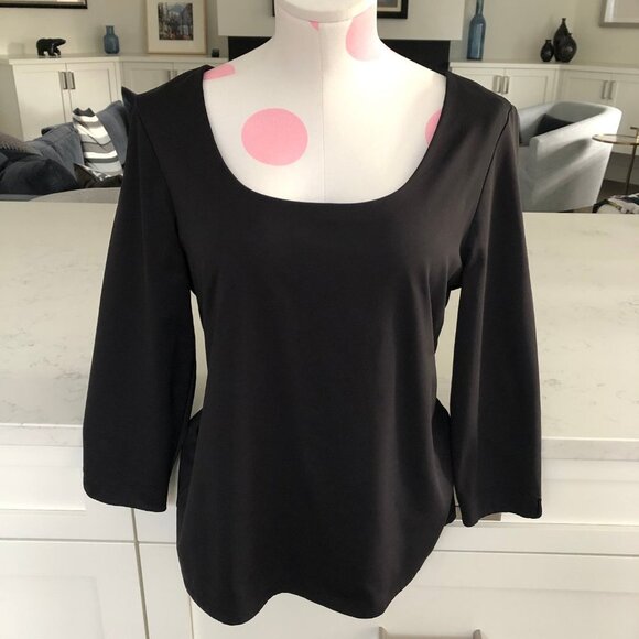 Monsoon Classic Neutral Scoop Neck 3/4 Sleeve Top Black Sz L NWT - Picture 2 of 9